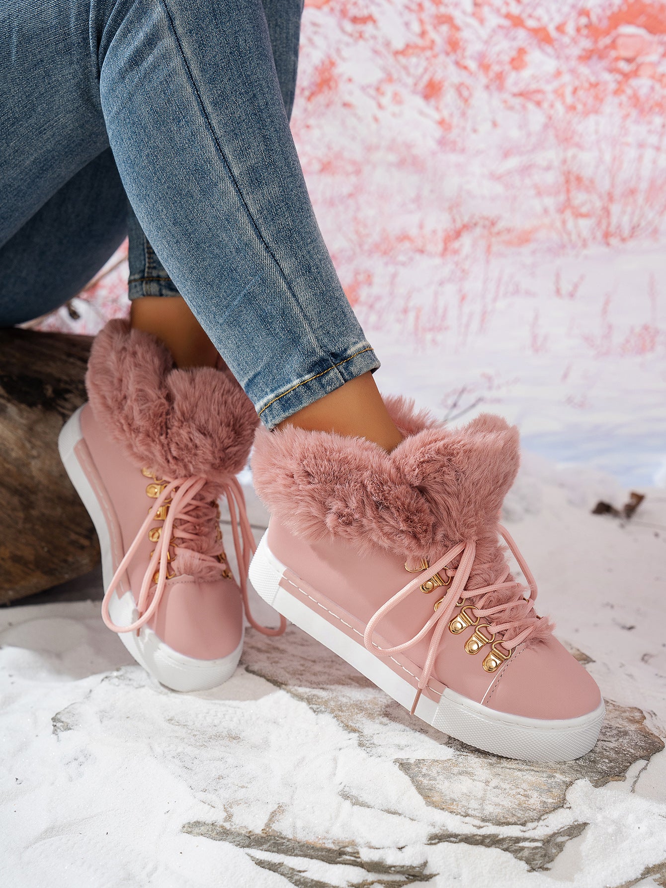 Women's Autumn/Winter Lace-Up Platform Round-Toe Casual Boots